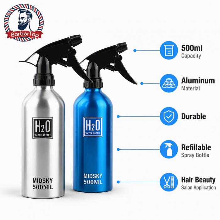 500ML Aluminum Refillable Spray Bottle Empty Salon Hairdresser Barber Tools Water Mist Sprayer