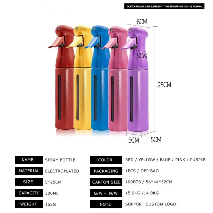 Wholesale Electroplating 300ml Spray Bottle Hairdressing Hair Salon Barber High Pressure Fine Mist Continuous Spray Bottle