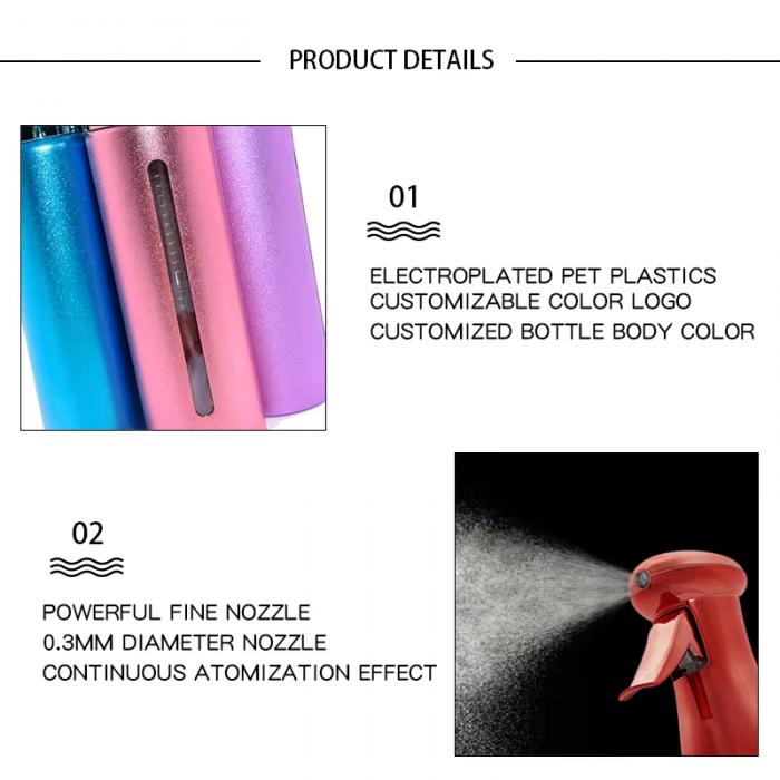 Wholesale Electroplating 300ml Spray Bottle Hairdressing Hair Salon Barber High Pressure Fine Mist Continuous Spray Bottle