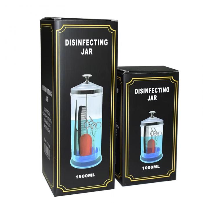 Hairdressing Sterilization Bottle Glass Scissors Comb Stainless Steel Cover Haircut Disinfecting Jar