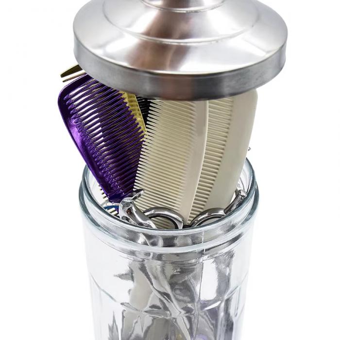 Hairdressing Sterilization Bottle Glass Scissors Comb Stainless Steel Cover Haircut Disinfecting Jar