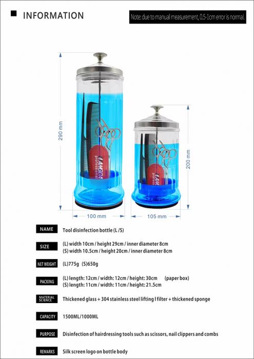 Hairdressing Sterilization Bottle Glass Scissors Comb Stainless Steel Cover Haircut Disinfecting Jar