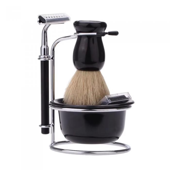 Professional Men Shaving Beard Brush Set Manual Shaver Set Grooming Care Tools Travel Bristles Brush Holder Set