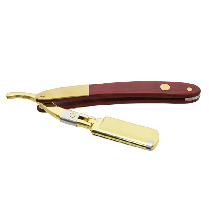 Retro Wood Handle Stainless Steel Razor Men Shaving Razor Straight Edge Folding Shaving Razor