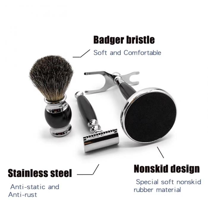 Mens Shaving Tool Set Razor Brush Stand Shaver Stainless Steel Holder Stand Kit Razor