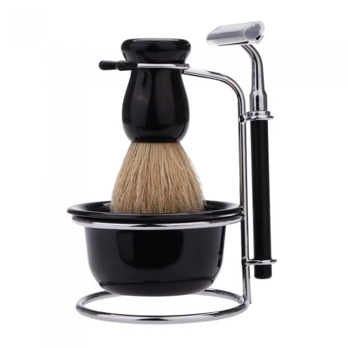 Professional Men Shaving Beard Brush Set Manual Shaver Set Grooming Care Tools Travel Bristles Brush Holder Set