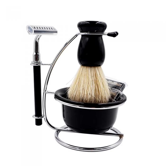 Professional Men Shaving Beard Brush Set Manual Shaver Set Grooming Care Tools Travel Bristles Brush Holder Set