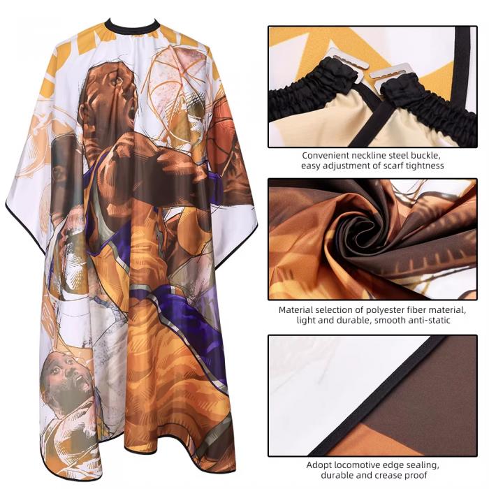 High Quality Polyester Barber Cape Custom Logo Printed Sports Style Water-Resistant Adjustable Waist Haircut Cape for Salon