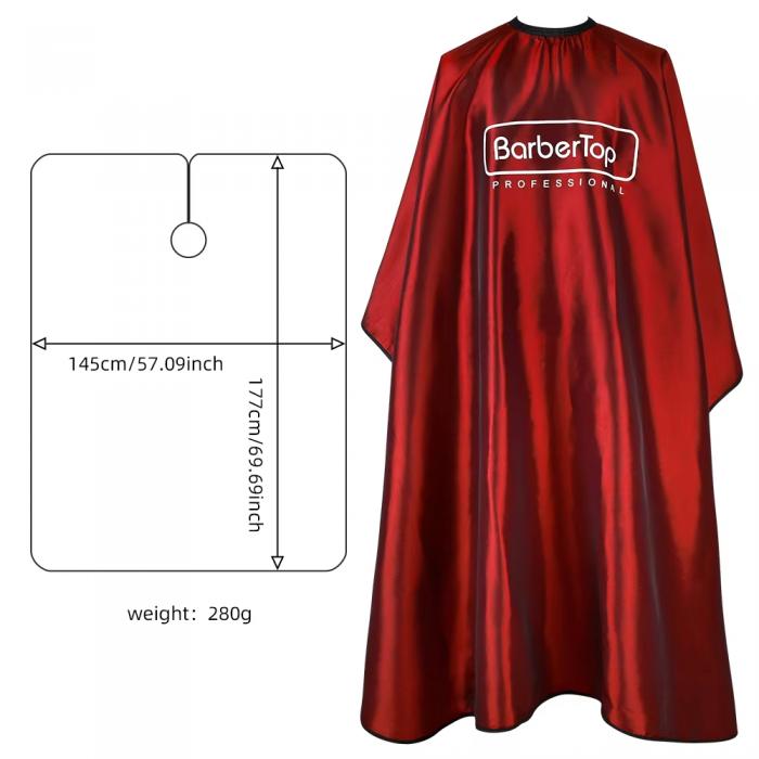 Waterproof Barber Cape Metallic Shine Red Hair Cutting Cape with Black Trim Open Back Design for Professional Barber Shop Salon
