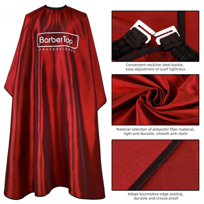 Waterproof Barber Cape Metallic Shine Red Hair Cutting Cape with Black Trim Open Back Design for Professional Barber Shop Salon