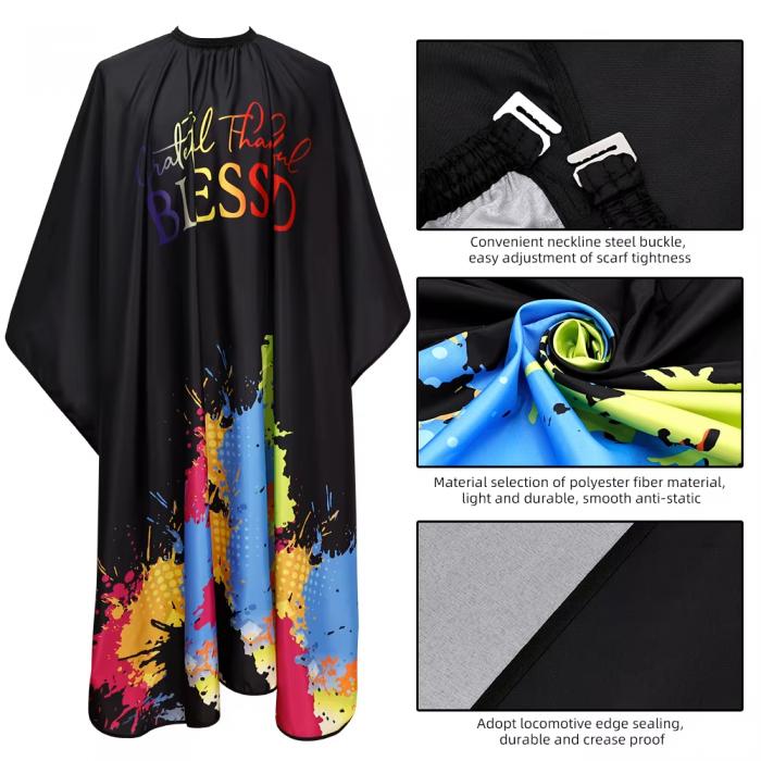 Graffiti Pattern Polyester Custom logo Hair Salon Makeup Haircut Gown with Snap Black Barber Apron Hairdresser Capes