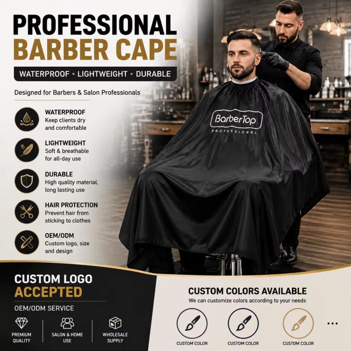 Water Resistant Barber Cape Lightweight Polyester Fabric Hair Salon Cutting Cape with Adjustable Snap Closure