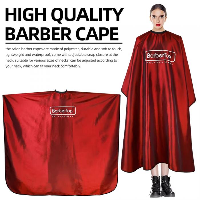 Waterproof Barber Cape Metallic Shine Red Hair Cutting Cape with Black Trim Open Back Design for Professional Barber Shop Salon
