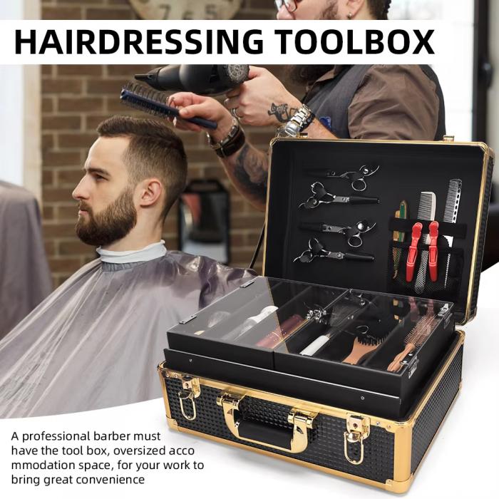 Golden Aluminium Alloy Frame Large Professional Hair Cut Tool Storage Salon Comb Case