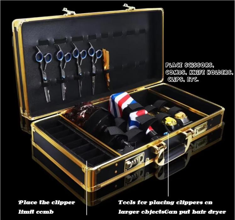 Large Barber Travel Briefcase Portable Barber Carrying Suitcase Salon Case with Code Lock Gold Barbershop Travel Case