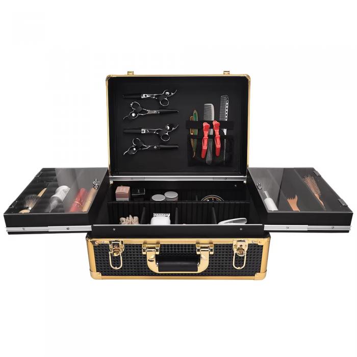 Golden Aluminium Alloy Frame Large Professional Hair Cut Tool Storage Salon Comb Case