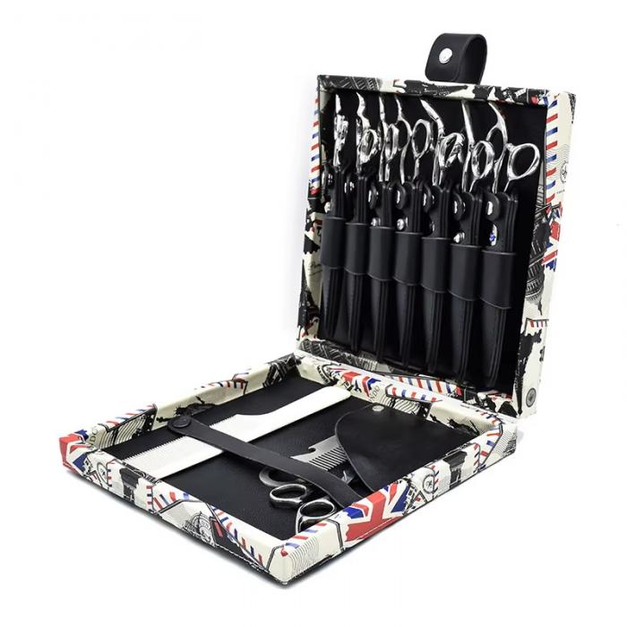 Salon Barber Scissor Storage Box Leather Waterproof Travel Organizer Retro Printing Comb Carrying Portable Case