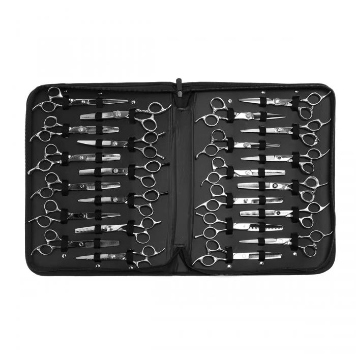 Black 24 Grids Shockproof Leather Storage Box Bag for Professional Hairdresser Barber Hairdressing Scissors