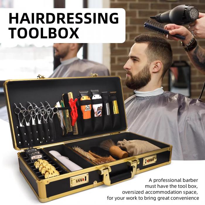 Golden Professional Barber Accessories Storage Case Tool Box Aluminum Tools Suitcase With Password Lock
