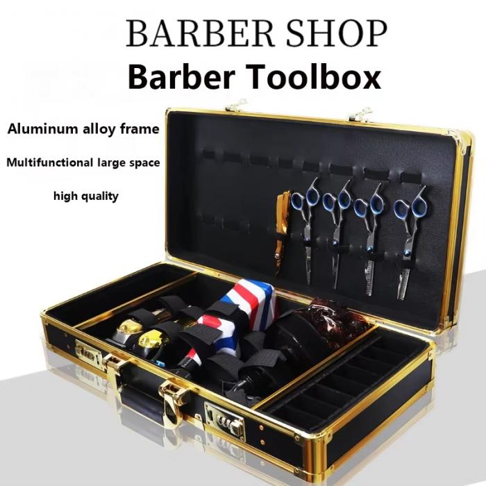 Large Barber Travel Briefcase Portable Barber Carrying Suitcase Salon Case with Code Lock Gold Barbershop Travel Case