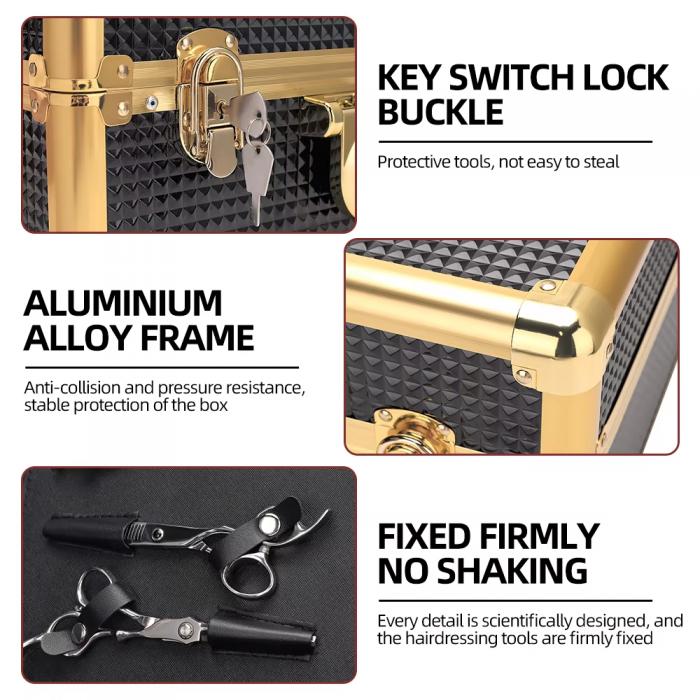 Golden Aluminium Alloy Frame Large Professional Hair Cut Tool Storage Salon Comb Case