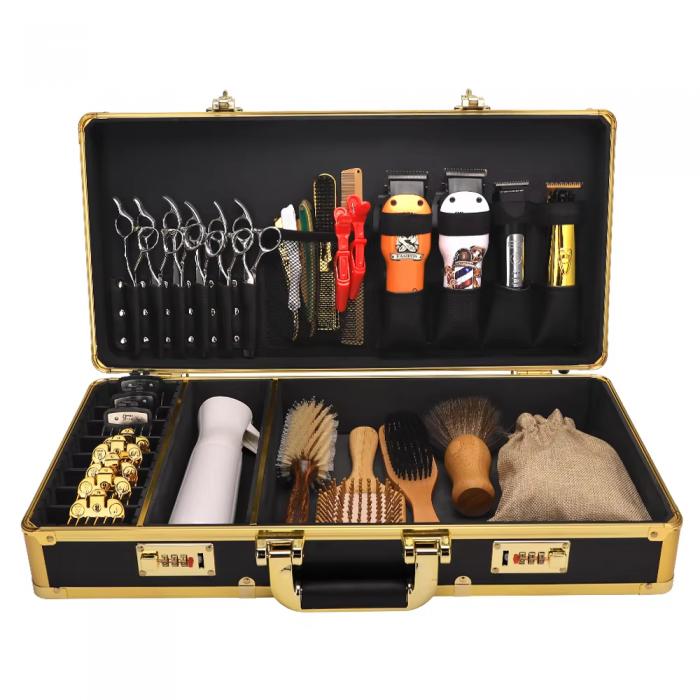 Golden Professional Barber Accessories Storage Case Tool Box Aluminum Tools Suitcase With Password Lock