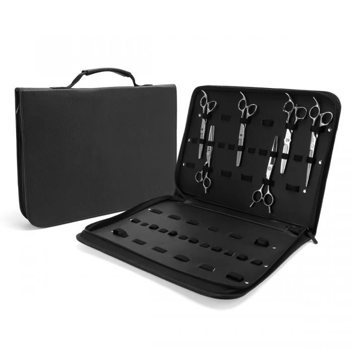 Black 24 Grids Shockproof Leather Storage Box Bag for Professional Hairdresser Barber Hairdressing Scissors